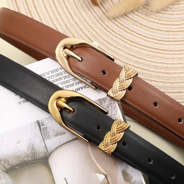 Alt view image 3 of 5 - XZQTIVE Womens Leather Belts for Jeans Dresses Pants, Fashion Black Brown Gold Buckle Design