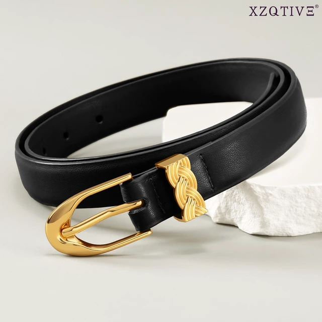 Alt view image 4 of 5 - XZQTIVE Womens Leather Belts for Jeans Dresses Pants, Fashion Black Brown Gold Buckle Design