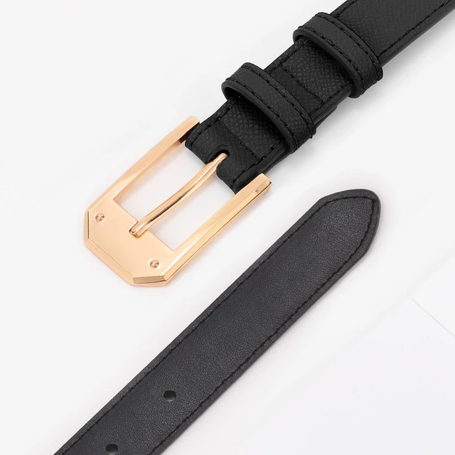 Alt view image 2 of 6 - XZQTIVE Women's Thin Leather Belts Ladies Skinny Black Belts for Jeans Dress Pants Trendy Waist Belt with Gold Buckle