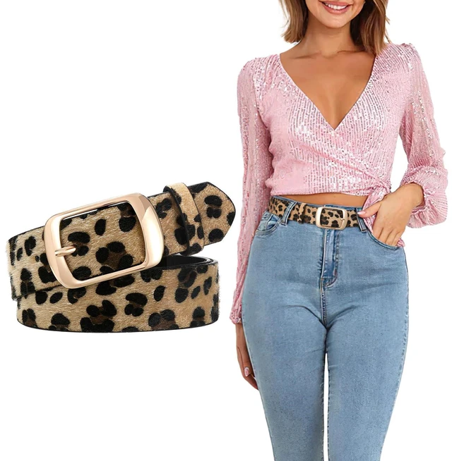Main image of SUOSDEY Fashion Womens Leather Belt, Soft Leather Waist Belt with Gold Pin Buckle for Jeans Pants,width 1.3"