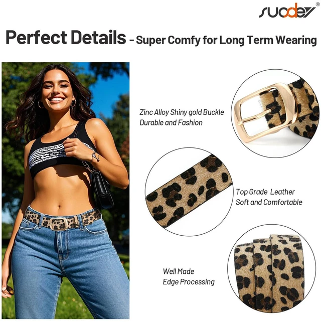 Alt view image 2 of 6 - SUOSDEY Fashion Womens Leather Belt, Soft Leather Waist Belt with Gold Pin Buckle for Jeans Pants,width 1.3"