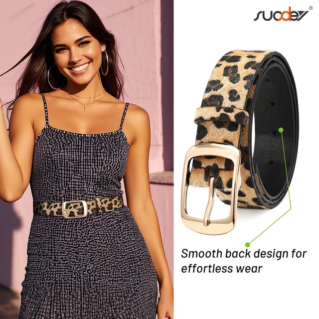 Alt view image 5 of 6 - SUOSDEY Fashion Womens Leather Belt, Soft Leather Waist Belt with Gold Pin Buckle for Jeans Pants,width 1.3"