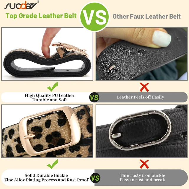 Alt view image 4 of 6 - SUOSDEY Fashion Womens Leather Belt, Soft Leather Waist Belt with Gold Pin Buckle for Jeans Pants,width 1.3"