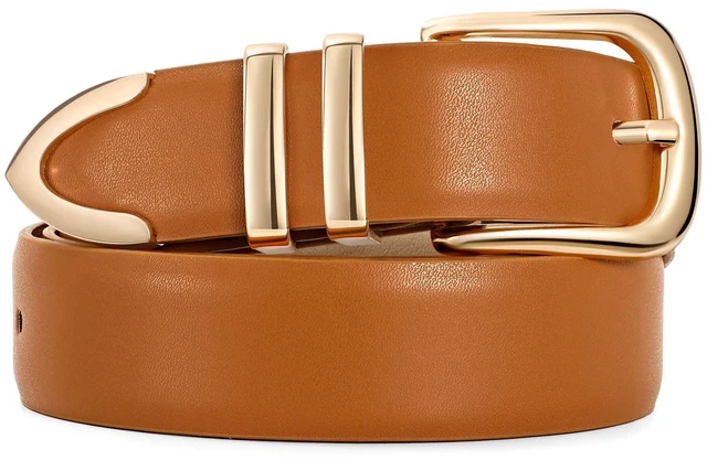 Main image of JASGOOD Women Leather Belt with Gold Buckle Ladies Fashion Faux Leather Waist Belt for Jeans Pants