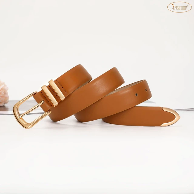 Alt view image 4 of 6 - JASGOOD Women Leather Belt with Gold Buckle Ladies Fashion Faux Leather Waist Belt for Jeans Pants