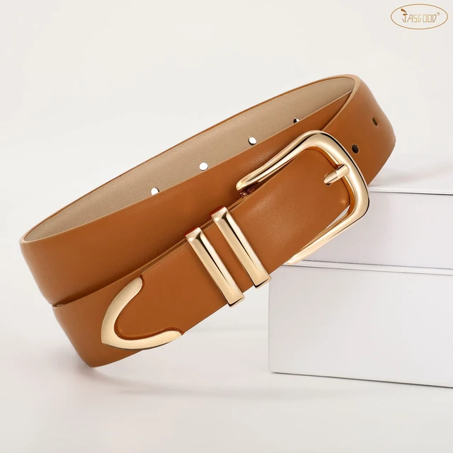 Alt view image 2 of 6 - JASGOOD Women Leather Belt with Gold Buckle Ladies Fashion Faux Leather Waist Belt for Jeans Pants