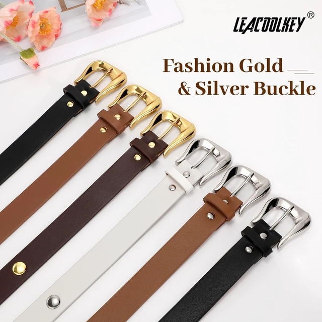 Alt view image 6 of 7 - LEACOOLKEY Women Leather Belts for Jeans Dress Fashion Gold Black Leather Belt Women Studded Belt Punk Leather Belt