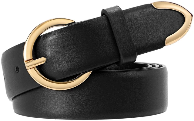 Main image of XZQTIVE Womens Leather Belts for Jeans Pants Dresses Fashion Ladies Black Belt with Gold Buckle