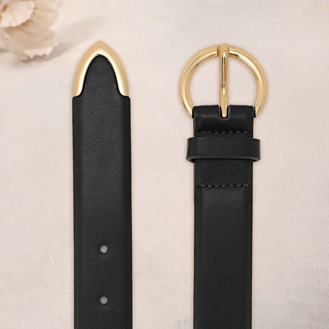 Alt view image 2 of 7 - XZQTIVE Womens Leather Belts for Jeans Pants Dresses Fashion Ladies Black Belt with Gold Buckle