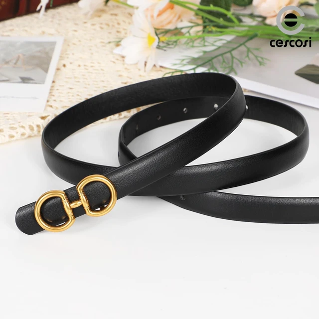 Alt view image 5 of 7 - CESCOSI Women Skinny Leather Belts Ladies 2 Pack Thin Waist Belts with Gold Buckle for Dresses 0.7" Width