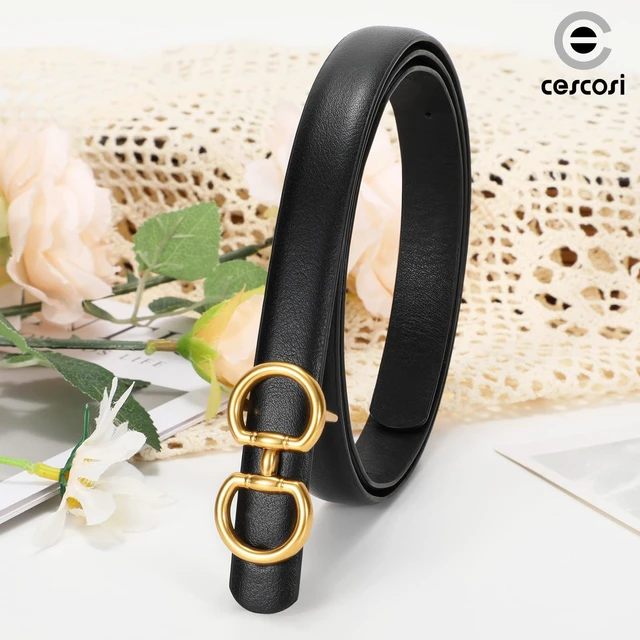 Alt view image 7 of 7 - CESCOSI Women Skinny Leather Belts Ladies 2 Pack Thin Waist Belts with Gold Buckle for Dresses 0.7" Width