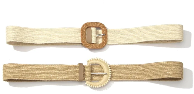 Alt view image 5 of 7 - YooAi Straw Woven Belts for Women Dresses Boho Braided Stretchy Waist Belt for Summer Dress Pants 2 Pack S
