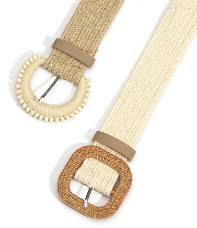 Alt view image 2 of 7 - YooAi Straw Woven Belts for Women Dresses Boho Braided Stretchy Waist Belt for Summer Dress Pants 2 Pack S