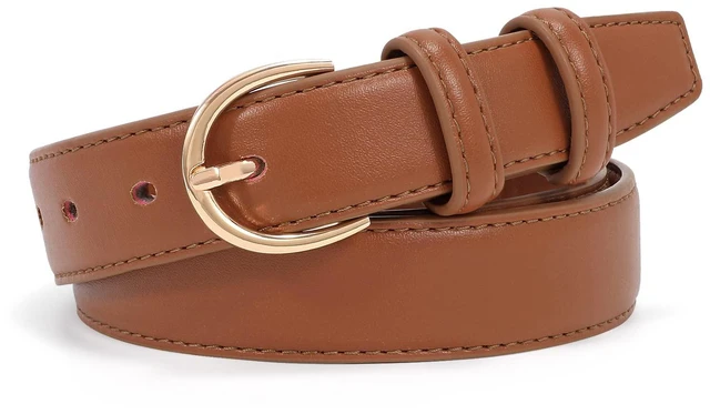 Main image of JASGOOD Women's Leather Belt Fashion Dress Belt with Gold Buckle for Ladies Jeans Pants, Brown