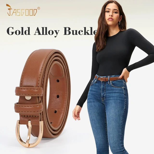 Alt view image 2 of 6 - JASGOOD Women's Leather Belt Fashion Dress Belt with Gold Buckle for Ladies Jeans Pants, Brown