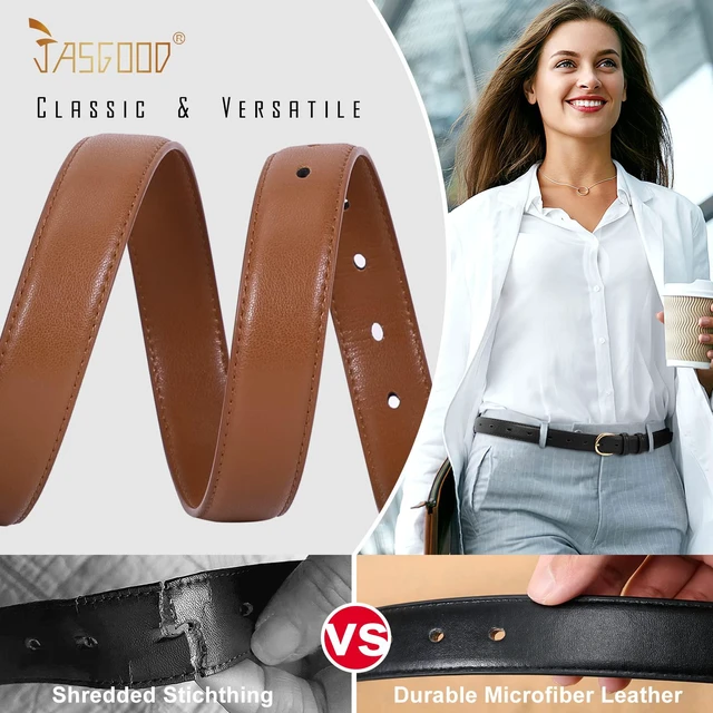 Alt view image 3 of 6 - JASGOOD Women's Leather Belt Fashion Dress Belt with Gold Buckle for Ladies Jeans Pants, Brown