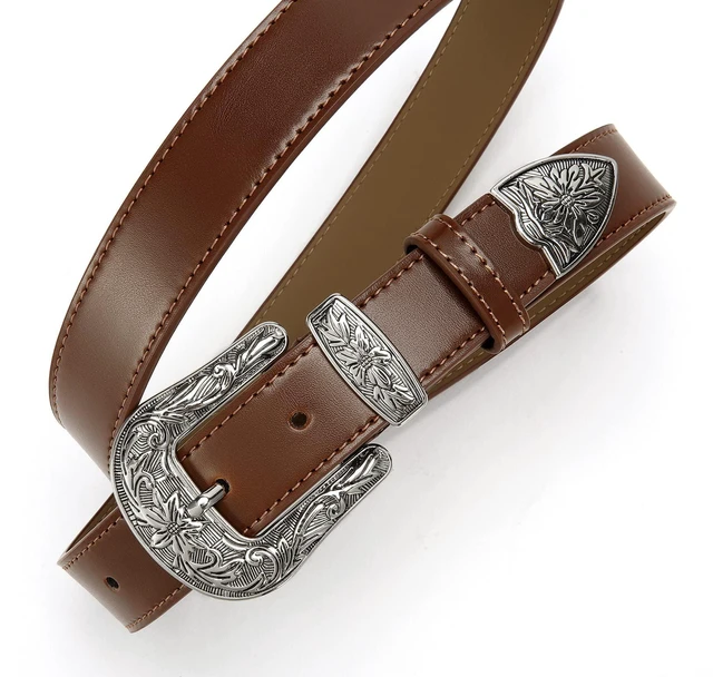 Alt view image 4 of 7 - CHAOREN Brown Belt Women - 1.1" CR Western Belts For Woman Leather Belts Cowboy Belt - Country Belts For Women with Vintage Buckle for Jeans