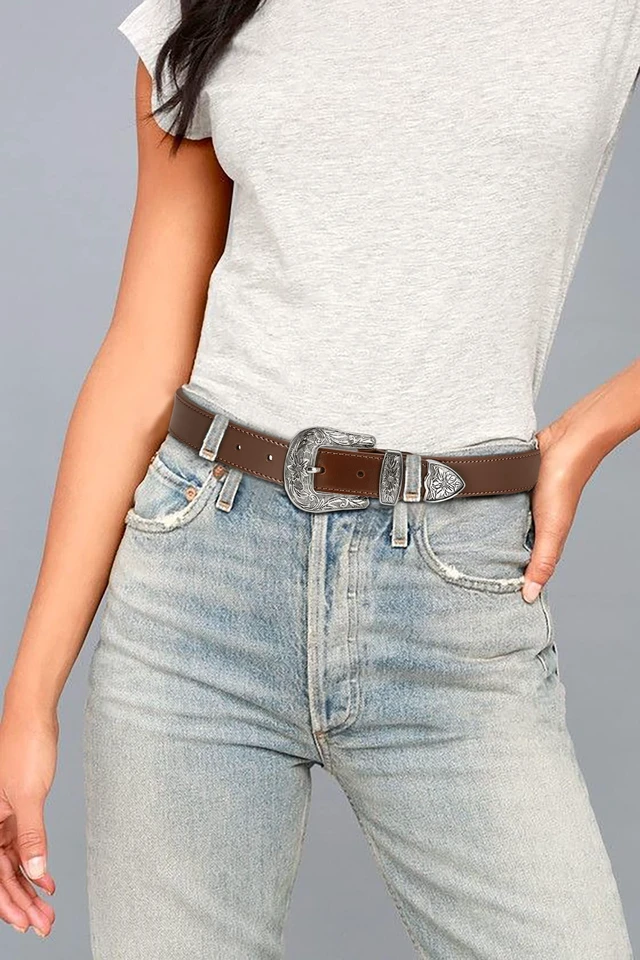 Alt view image 3 of 7 - CHAOREN Brown Belt Women - 1.1" CR Western Belts For Woman Leather Belts Cowboy Belt - Country Belts For Women with Vintage Buckle for Jeans