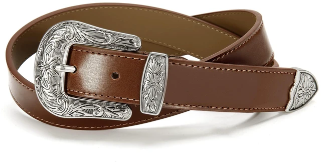 Alt view image 6 of 7 - CHAOREN Brown Belt Women - 1.1" CR Western Belts For Woman Leather Belts Cowboy Belt - Country Belts For Women with Vintage Buckle for Jeans