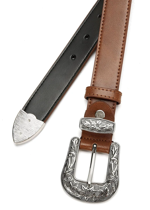 Alt view image 5 of 7 - CHAOREN Brown Belt Women - 1.1" CR Western Belts For Woman Leather Belts Cowboy Belt - Country Belts For Women with Vintage Buckle for Jeans