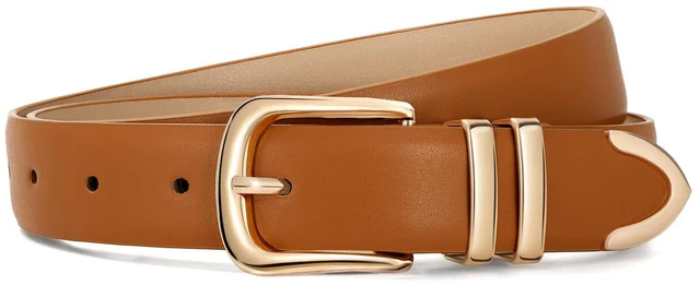 Alt view image 6 of 6 - JASGOOD Women Leather Belt with Gold Buckle Ladies Fashion Faux Leather Waist Belt for Jeans Pants