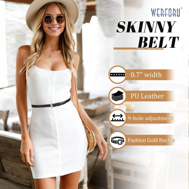 Alt view image 2 of 5 - WERFORU Skinny Leather Belt for Dress Jeans Women Thin PU Leather Belt with Fashion Silver Buckle,black,0.7" Width