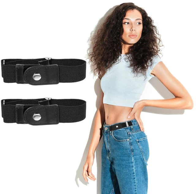 Main image of 2 Pcs No Buckle Belts for Women and Men, Men Side Belts, Without Buckle Elastic Stretch Invisible Belt Adjustable Comfortable Belt With Pu Material for Most of Pants Jeans