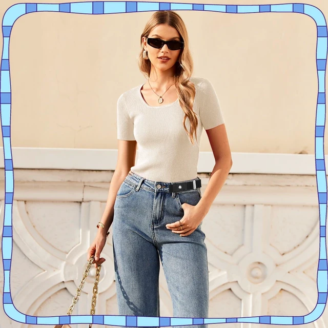 Alt view image 2 of 7 - 2 Pcs No Buckle Belts for Women and Men, Men Side Belts, Without Buckle Elastic Stretch Invisible Belt Adjustable Comfortable Belt With Pu Material for Most of Pants Jeans