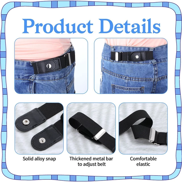 Alt view image 5 of 7 - 2 Pcs No Buckle Belts for Women and Men, Men Side Belts, Without Buckle Elastic Stretch Invisible Belt Adjustable Comfortable Belt With Pu Material for Most of Pants Jeans