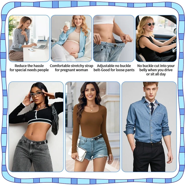 Alt view image 6 of 7 - 2 Pcs No Buckle Belts for Women and Men, Men Side Belts, Without Buckle Elastic Stretch Invisible Belt Adjustable Comfortable Belt With Pu Material for Most of Pants Jeans
