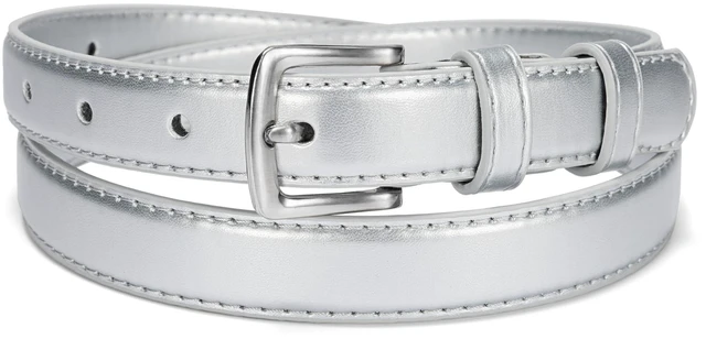 Main image of maikun Womens Belt for Jeans Dress, Ladies Classic Faux Leather Waist Belt | Fashion Daily Belt for Office Pants Dress, Silver Belt, Size M