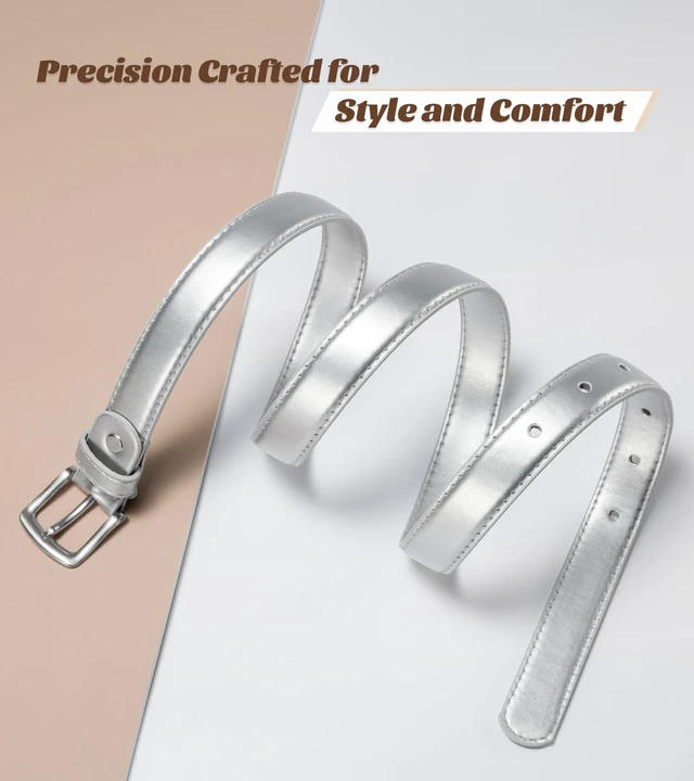 Alt view image 3 of 5 - maikun Womens Belt for Jeans Dress, Ladies Classic Faux Leather Waist Belt | Fashion Daily Belt for Office Pants Dress, Silver Belt, Size M