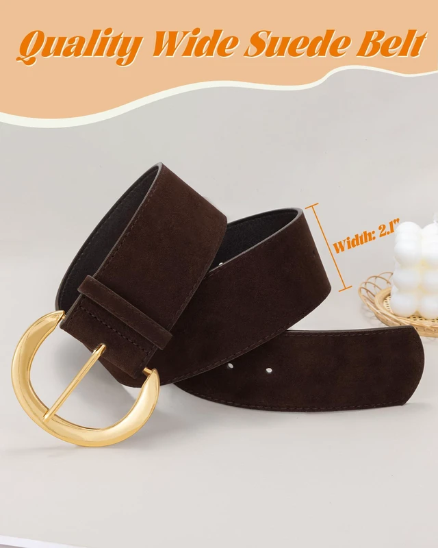Alt view image 5 of 6 - maikun Wide Belts for Women, Suede Belt Women, Thick Chunky Waistband | Fashion Gold Buckle Belt for Dress, Coffee Suede Belt, Size S