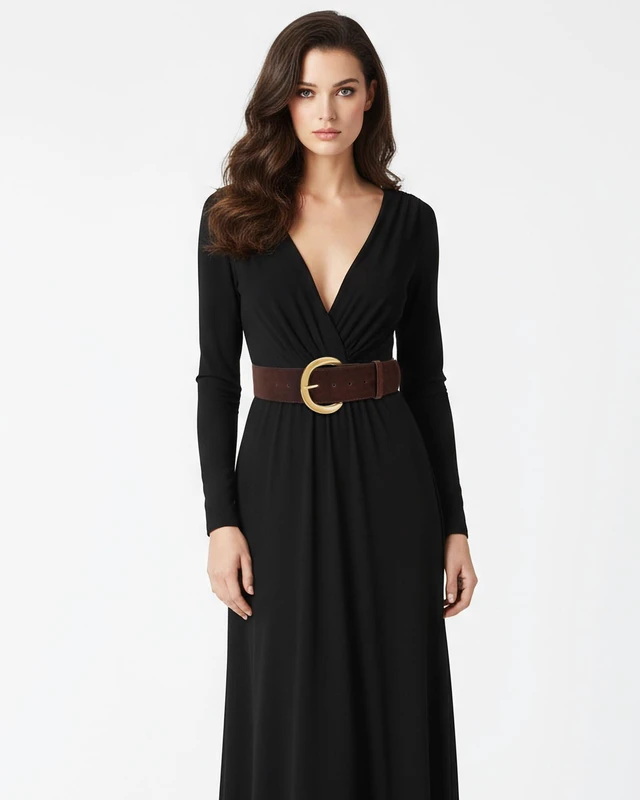 Alt view image 4 of 6 - maikun Wide Belts for Women, Suede Belt Women, Thick Chunky Waistband | Fashion Gold Buckle Belt for Dress, Coffee Suede Belt, Size S