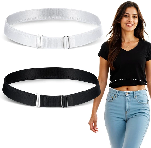 Main image of 2PCS Shirt Tuck Band Women Sweater Tuck Band Adjustable | Elastic Belts for Women, Tucky Belt Perfect for Cropping Shirts, Sweaters, And More (Black & White)