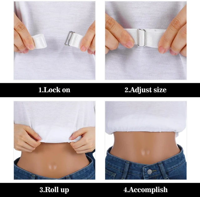 Alt view image 6 of 7 - 2PCS Shirt Tuck Band Women Sweater Tuck Band Adjustable | Elastic Belts for Women, Tucky Belt Perfect for Cropping Shirts, Sweaters, And More (Black & White)
