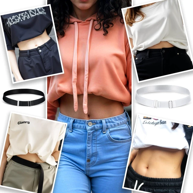 Alt view image 7 of 7 - 2PCS Shirt Tuck Band Women Sweater Tuck Band Adjustable | Elastic Belts for Women, Tucky Belt Perfect for Cropping Shirts, Sweaters, And More (Black & White)