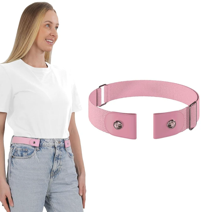 Main image of ITLXJR No Buckle Elastic Belts for Women, Comfortable Invisible Womens Belts for Jeans, Stretch Belts for Women (Pink, PlusWaist Size 48''-64'')