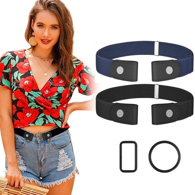 Main image of SEOIMU No Buckle Elastic Belts for Women and Men, Comfortable Stretch Belts for Jeans (2 Pieces Suit J, S-M: Fit for Waist 21''-36'')
