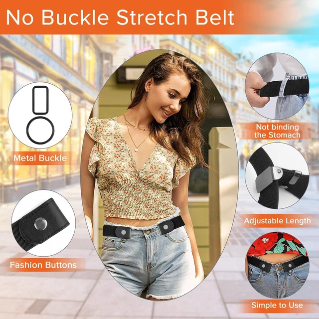 Alt view image 3 of 7 - SEOIMU No Buckle Elastic Belts for Women and Men, Comfortable Stretch Belts for Jeans (2 Pieces Suit J, S-M: Fit for Waist 21''-36'')