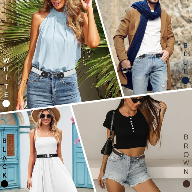 Alt view image 6 of 7 - SEOIMU No Buckle Elastic Belts for Women and Men, Comfortable Stretch Belts for Jeans (2 Pieces Suit J, S-M: Fit for Waist 21''-36'')