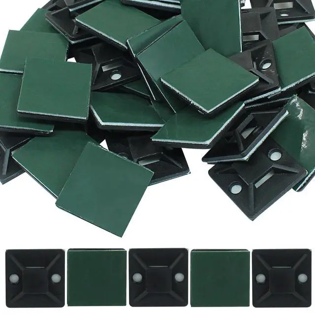 Alt view image 4 of 4 - 100 Pack Self Adhesive Cable Tie Mounts, 1 Inch, Black | 25 x 25 mm Size, Zip Tie Mounts Wire Management Holders, Outdoor Cable Organization, For Indoor & Outdoor Cable Management