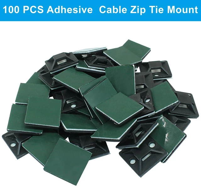 Alt view image 2 of 4 - 100 Pack Self Adhesive Cable Tie Mounts, 1 Inch, Black | 25 x 25 mm Size, Zip Tie Mounts Wire Management Holders, Outdoor Cable Organization, For Indoor & Outdoor Cable Management