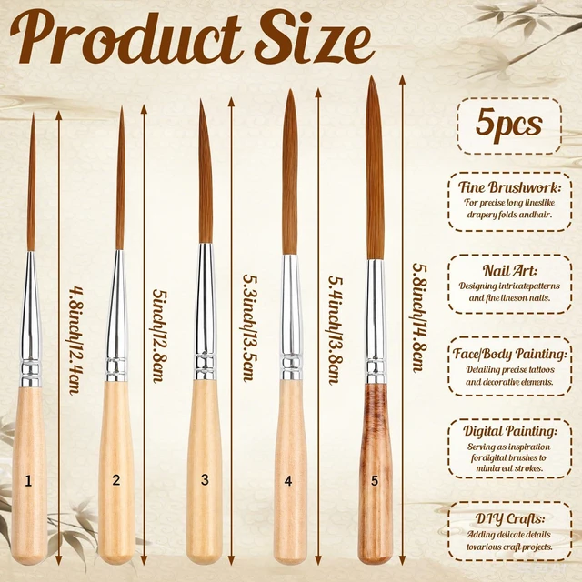 Alt view image 2 of 6 - 5PCS Extra Fine Liner Detail Paint Brushes, Pinstrip Scroll Outlining Brush | 5 sizes,Long Liner Brush, for Fine Detailing & Art Painting - Acrylic, Watercolor, Oil, Models