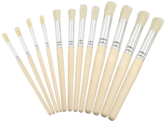 Main image of 12 Pack Wooden Stencil Brush, 6 Sizes Round Stippling | Bristle Paint Brushes, Acrylic, Oil, Watercolor Painting, Template Art, DIY Crafts & Card Making