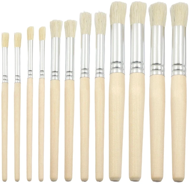 Alt view image 2 of 5 - 12 Pack Wooden Stencil Brush, 6 Sizes Round Stippling | Bristle Paint Brushes, Acrylic, Oil, Watercolor Painting, Template Art, DIY Crafts & Card Making