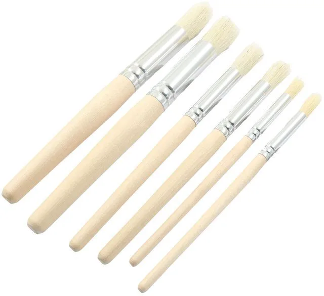 Alt view image 5 of 5 - 12 Pack Wooden Stencil Brush, 6 Sizes Round Stippling | Bristle Paint Brushes, Acrylic, Oil, Watercolor Painting, Template Art, DIY Crafts & Card Making