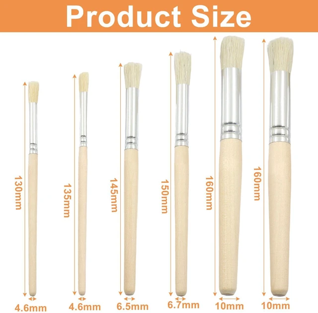 Alt view image 3 of 5 - 12 Pack Wooden Stencil Brush, 6 Sizes Round Stippling | Bristle Paint Brushes, Acrylic, Oil, Watercolor Painting, Template Art, DIY Crafts & Card Making