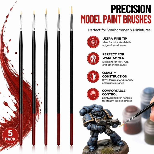 Alt view image 4 of 6 - 5Pcs Paint by Numbers Kit for Adults Acrylic Paintbrushes Set,Professional Small Fine Tip Detail Miniature Paint Brushes for Watercolor Gouache Oil Face Painting,Model,Figurine,Craft