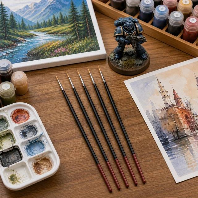 Alt view image 6 of 6 - 5Pcs Paint by Numbers Kit for Adults Acrylic Paintbrushes Set,Professional Small Fine Tip Detail Miniature Paint Brushes for Watercolor Gouache Oil Face Painting,Model,Figurine,Craft